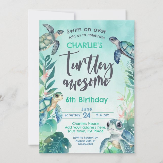 Invitation Anniversaire de la tortue de mer (Devant)