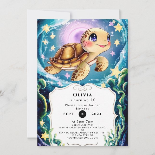 Invitation Anniversaire de la tortue sous-marine de Boho colo (Devant)