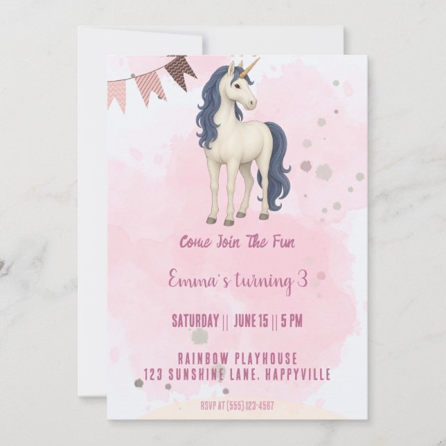 Invitation Anniversaire de la Unicorne - Fête des  (Devant)
