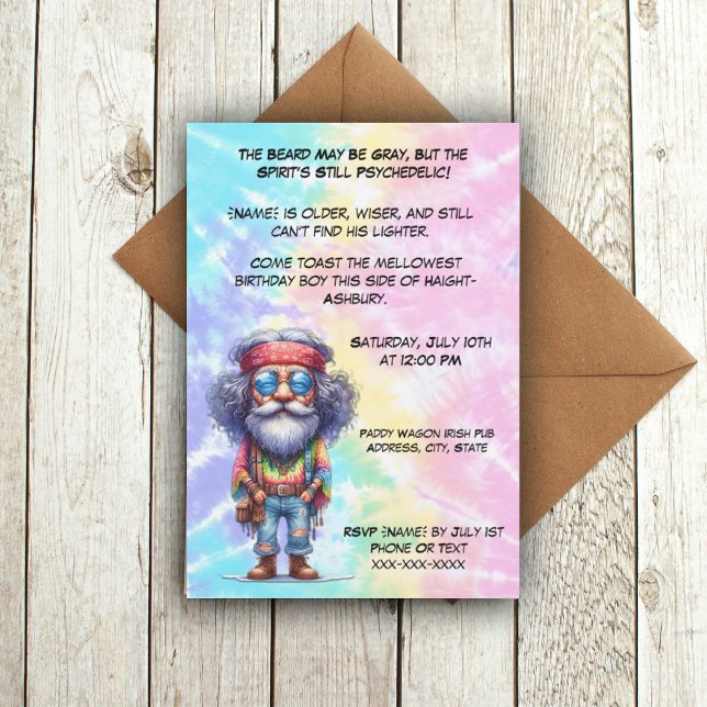 Invitation Anniversaire de la vieille hippie - Fête de l'homm (Créateur téléchargé)