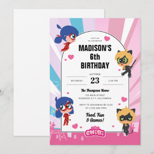 Invitation Anniversaire de Ladybug et de Cat Noir Chibi