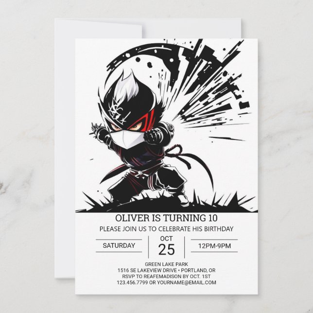 Invitation Anniversaire de l'agent secret Funny Ninja (Devant)