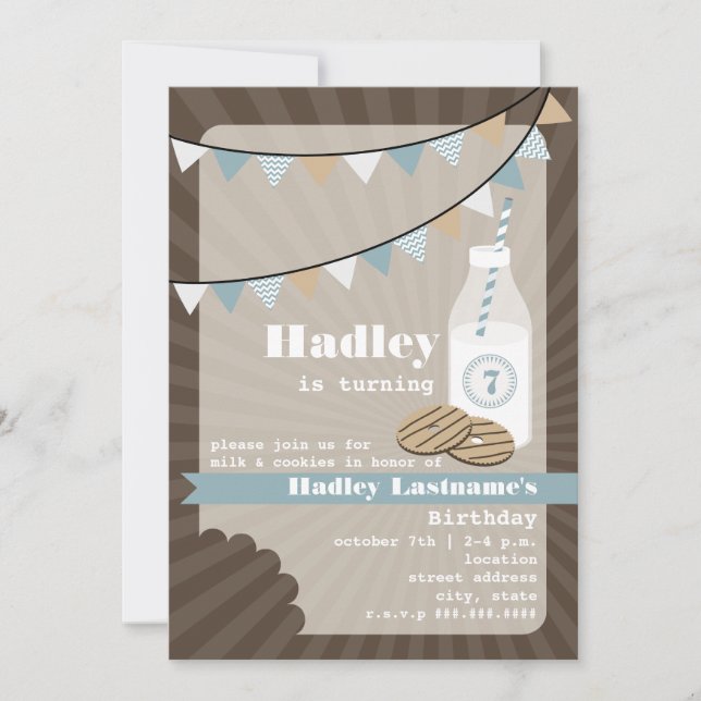 Invitation Anniversaire de lait et de biscuits - fondant (Devant)