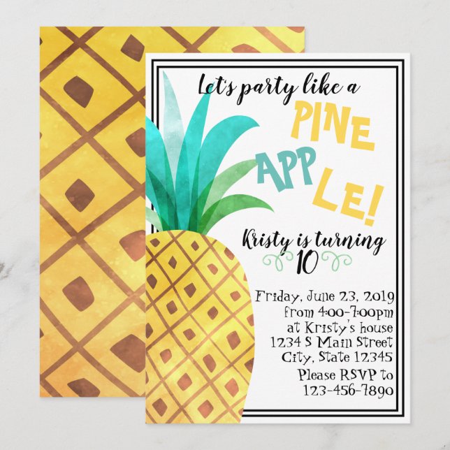 Invitation Anniversaire de l'ananas (Devant / Derrière)