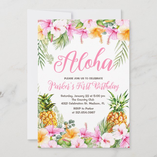 Invitation Anniversaire de l'ananas Aloha (Devant)