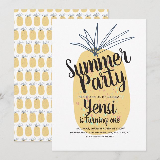 Invitation Anniversaire de l'ananas biologique moderne Invita (Devant / Derrière)