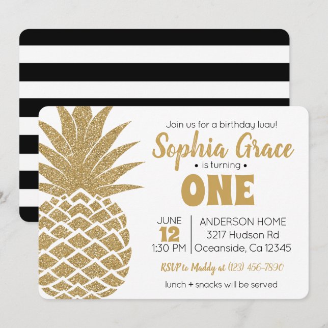 Invitation Anniversaire de l'ananas d'or Luau (Devant / Derrière)