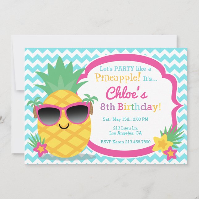 Invitation Anniversaire de l'ananas Luau (Devant)