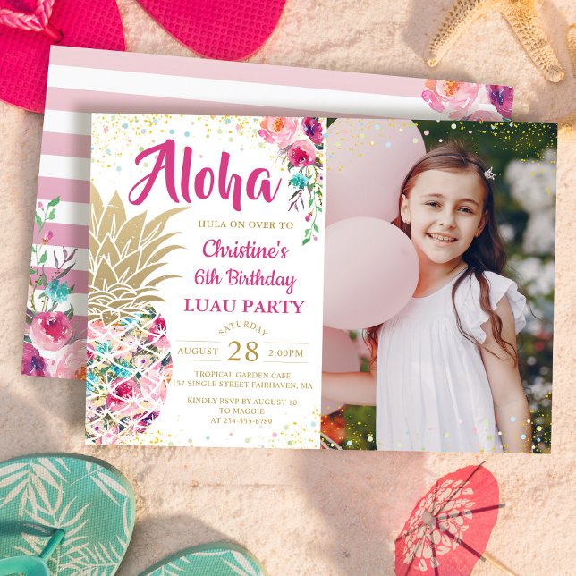 Invitation Anniversaire de l'ananas rose tropicale Luau Photo (Créateur téléchargé)