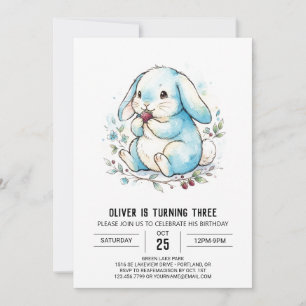 Invitation Anniversaire de lapin bleu poudré