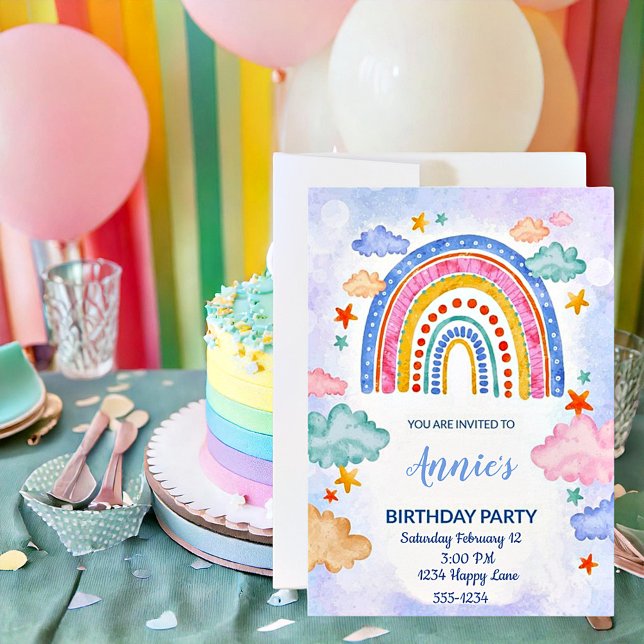 Invitation Anniversaire de l'arc-en-ciel dessiné à la main Pa (Créateur téléchargé)