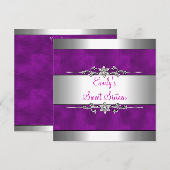 Invitation Anniversaire de l'argent violet sweet sixteen (Devant / Derrière)