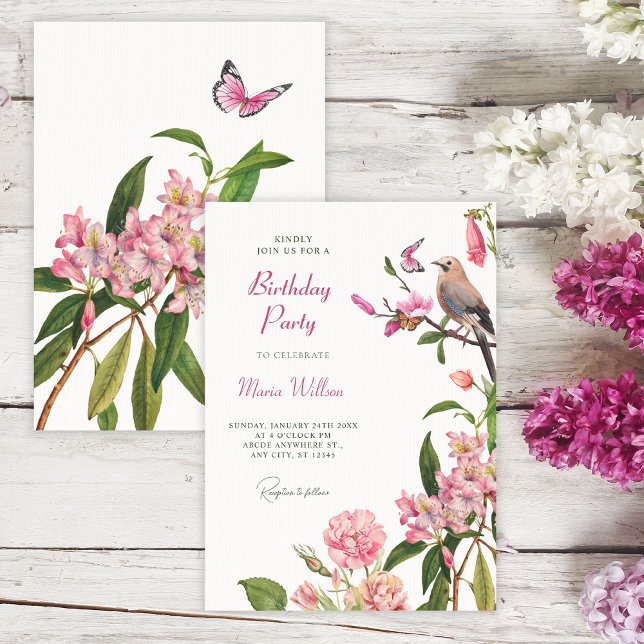 Invitation Anniversaire de l'art ornithologique floral (Créateur téléchargé)