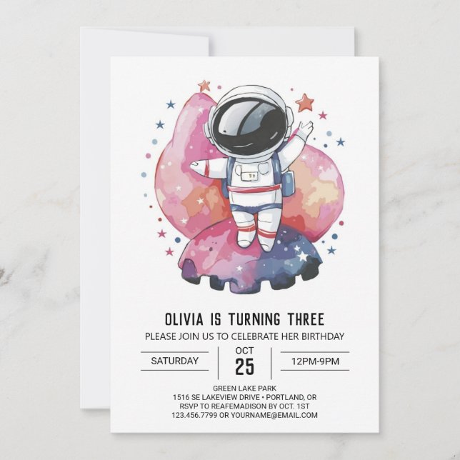 Invitation Anniversaire de l'astronaute d'aventure cosmique B (Devant)