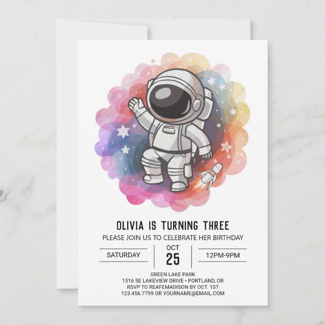 Invitation Anniversaire de l'astronaute de l'élégance des fus (Devant)