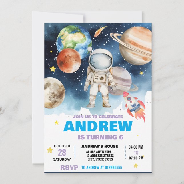 Invitation Anniversaire de l'astronaute spatial moderne perso (Devant)