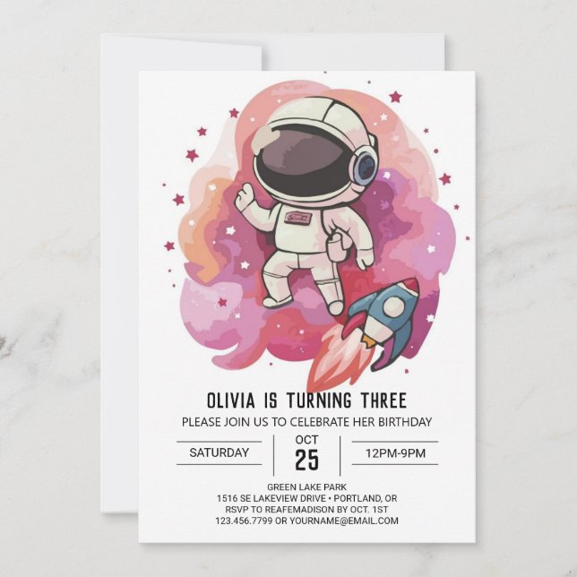 Invitation Anniversaire de l'astronaute Whimsy de la fusée (Devant)