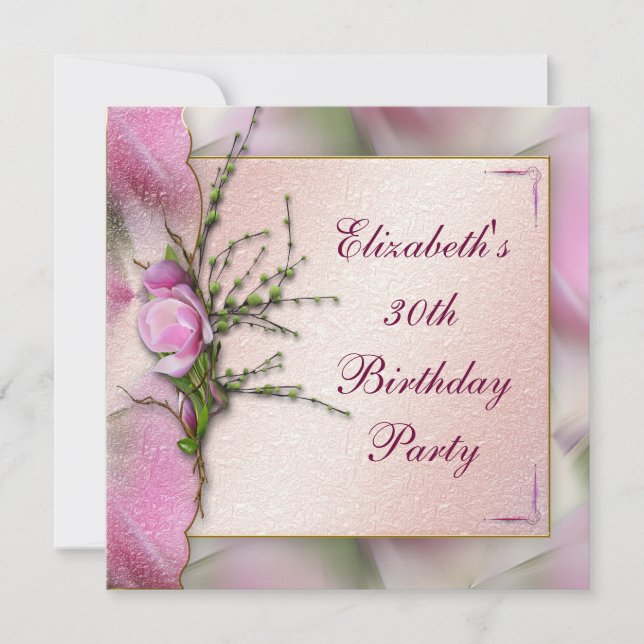 Invitation Anniversaire de l'élégante fête des Magnolia roses (Devant)