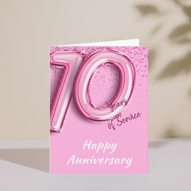 Invitation Anniversaire de l'employé 10ans PinkBalloon Pold C (Employee Anniversary 10 Years PinkBalloon Fold Card)