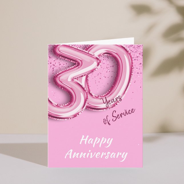 Invitation Anniversaire de l'employé 30ans PinkBalloon Pold C (Employee Anniversary 30 Years PinkBalloon Fold Card)