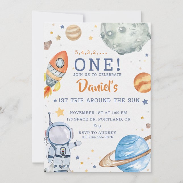 Invitation Anniversaire De L'Espace 1er Voyage Autour Du Sole (Devant)