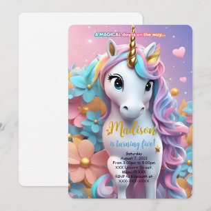 Invitation Anniversaire de Licorne aux Cheveux Arc-en-Ciel