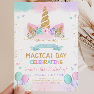 Invitation Anniversaire de Licorne Magique Pailletée