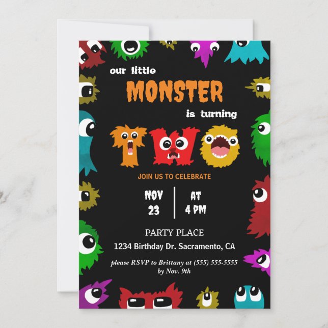 Invitation Anniversaire de Little Monster de deux  (Devant)