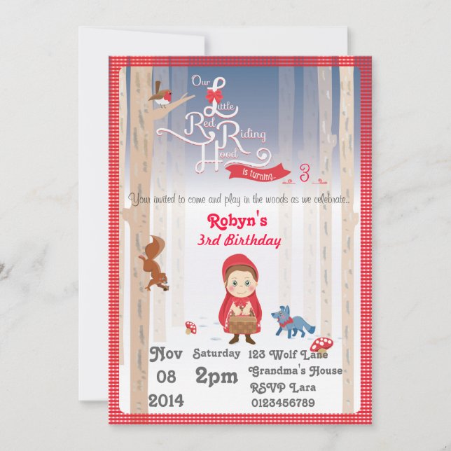 Invitation Anniversaire de Little Red Riding Hood (Devant)