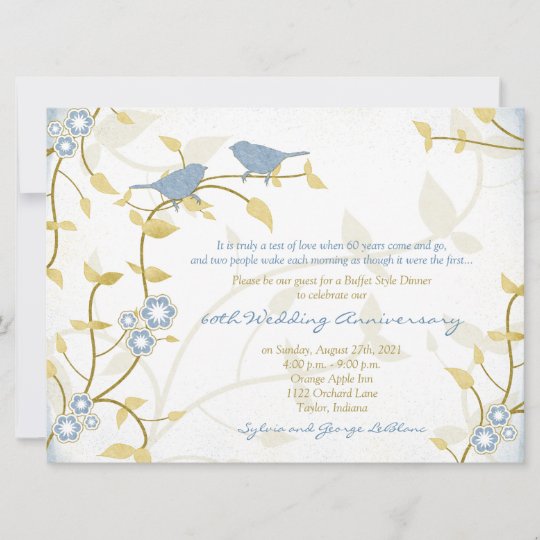 Invitation Anniversaire De L Mariage Song Birds Blue Gold Dia Zazzle Ca