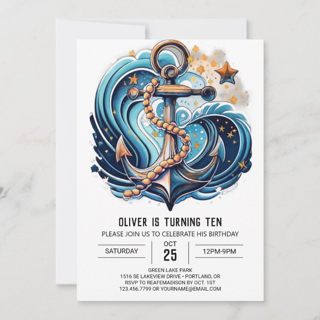 Invitation Anniversaire de l'océan bleu chic (Devant)