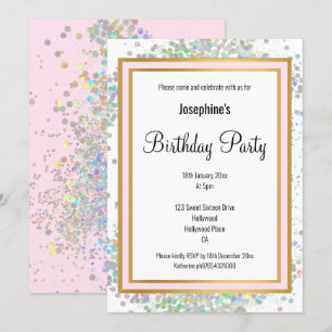 INVITATION ANNIVERSAIRE DE L'OR ROSE HOLOGRAPHIQUE PASTEL ÉLÉ