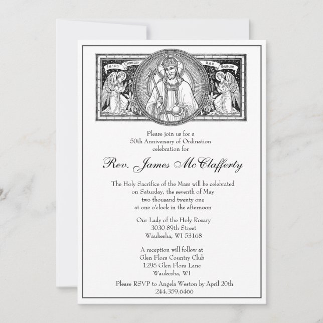 Invitation Anniversaire de l'ordre du prêtre catholique (Devant)