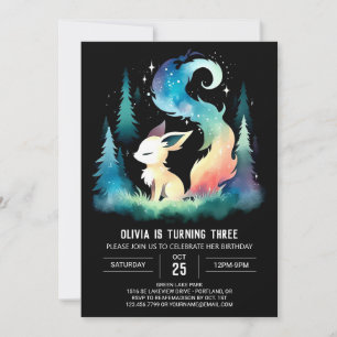 Invitation Anniversaire de loup mignon rêveur