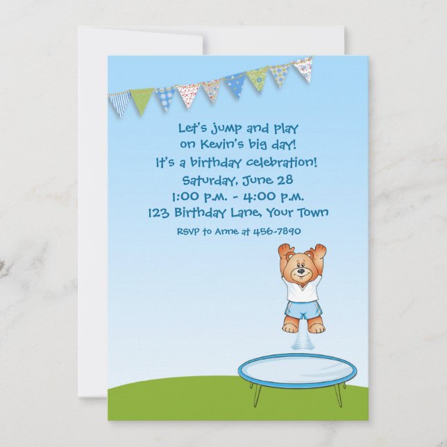 Invitation Anniversaire de l'Ours de Trampoline (Devant)