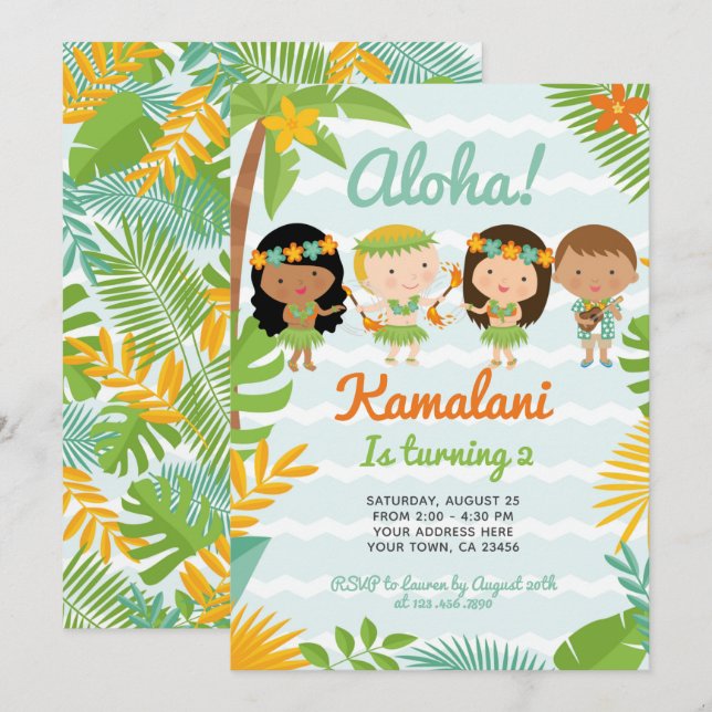 Invitation Anniversaire de Luau Hawaiian (Devant / Derrière)