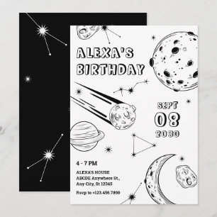 Invitation Anniversaire de lune d'astrologie noire et blanche