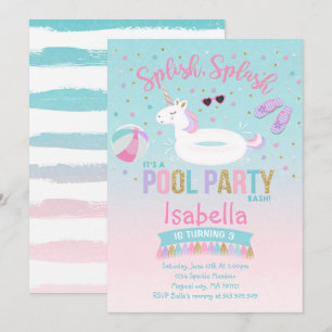 Invitation Anniversaire de l'Unicorn Pool Party Pi