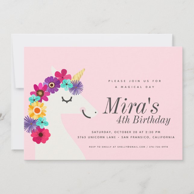 Invitation Anniversaire de l'Unicorne (Devant)