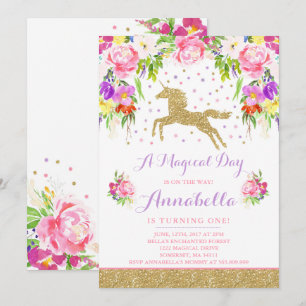 Invitation Anniversaire de l'Unicorne Pink Gold Un