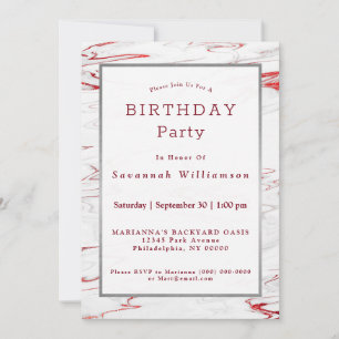 Invitation Anniversaire de marbre blanc rouge élégant