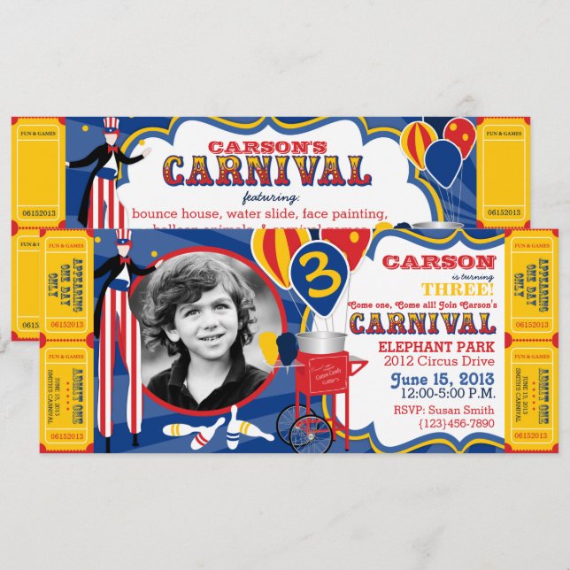Invitation Anniversaire de marcheur d'échasse de cirque de (Devant / Derrière)