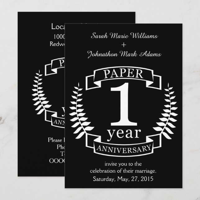 Invitation Anniversaire de mariage 1 an Papier (Devant / Derrière)
