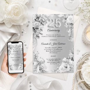 Invitation anniversaire de mariage 25 ans fleurs argentées ru