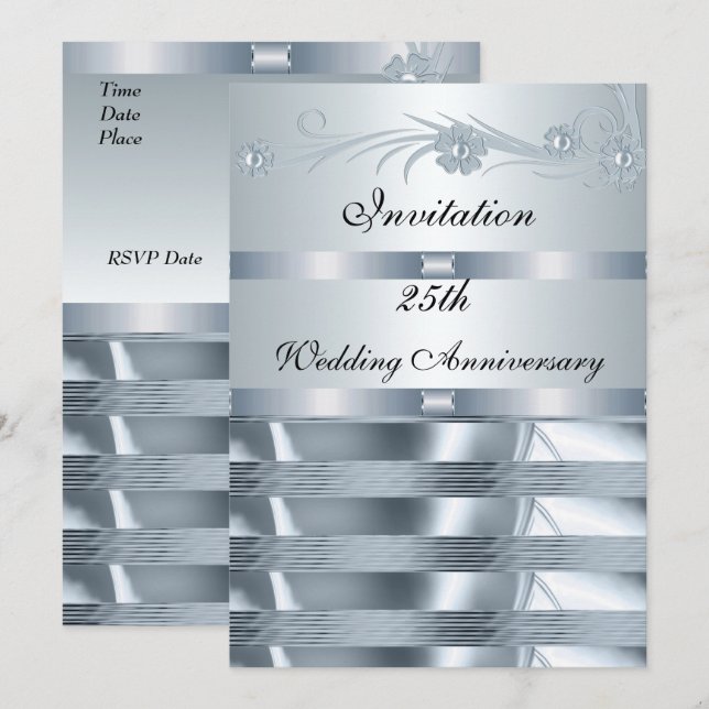 Invitation Anniversaire de Mariage 25ème Argent Bl (Devant / Derrière)