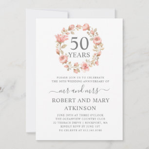 Invitation Anniversaire de mariage 50 ans Floral Rose