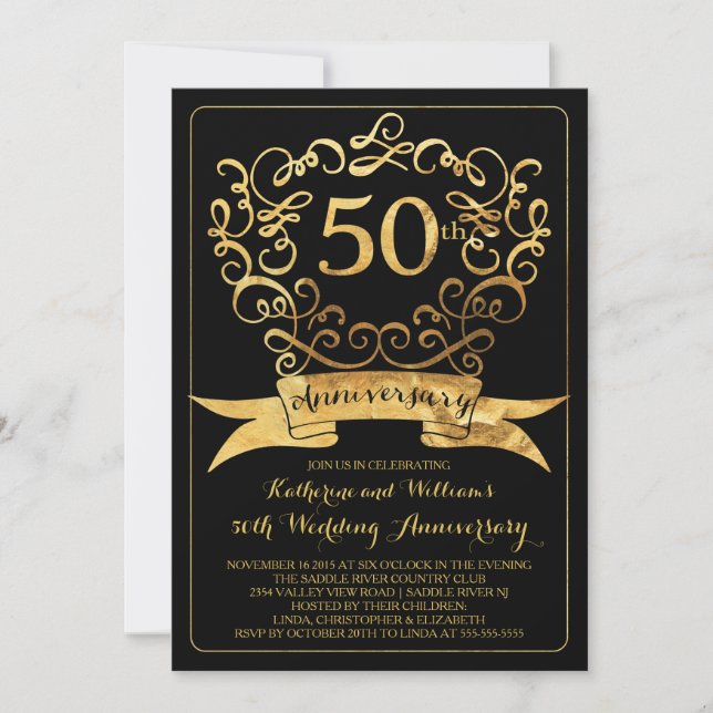 Invitation anniversaire de mariage 50 ans vintage  (Devant)