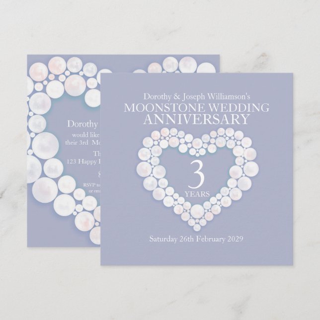 Invitation Anniversaire de mariage à la pierre de lune 3 ans  (Devant / Derrière)