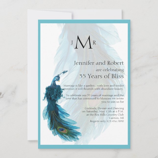 Invitation anniversaire de mariage à plumes de pao (Devant)