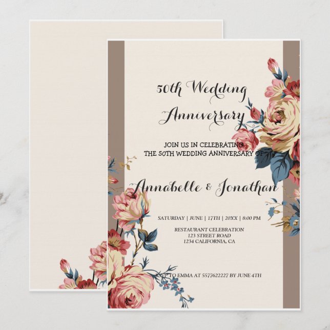 Invitation anniversaire de mariage adoré (Devant / Derrière)